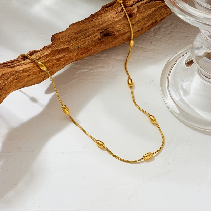 Exquisite Women's 316L Stainless Steel Oval Fixed Bead Necklace